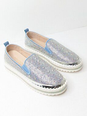 Azalea Wang Brittany Slip-On Shoes Silver Denim Womens 9